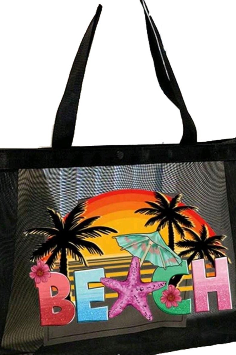 Shein Breathable Beach Mesh Tote Bag, Coconut Tree Letter Print, Large Capacity Casual Tote Bag - Image 3