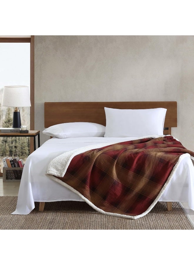 Eddie Bauer Blanket Super Soft Reversible Sherpa Brushed Fleece Bedding Ideal Throw Blankets for Couch Plaid Home Design Nordic Raisin - Image 1
