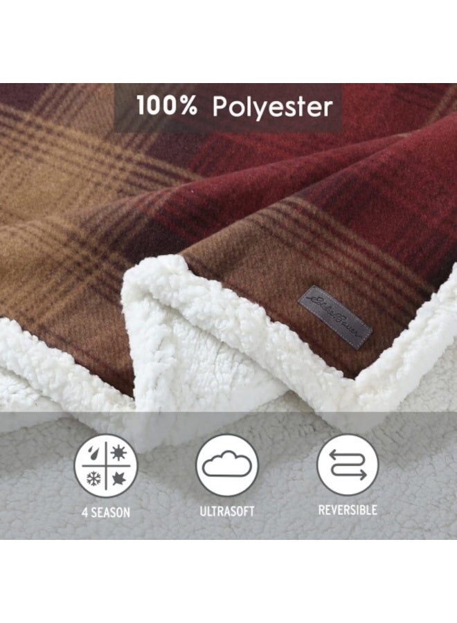 Eddie Bauer Blanket Super Soft Reversible Sherpa Brushed Fleece Bedding Ideal Throw Blankets for Couch Plaid Home Design Nordic Raisin - Image 4