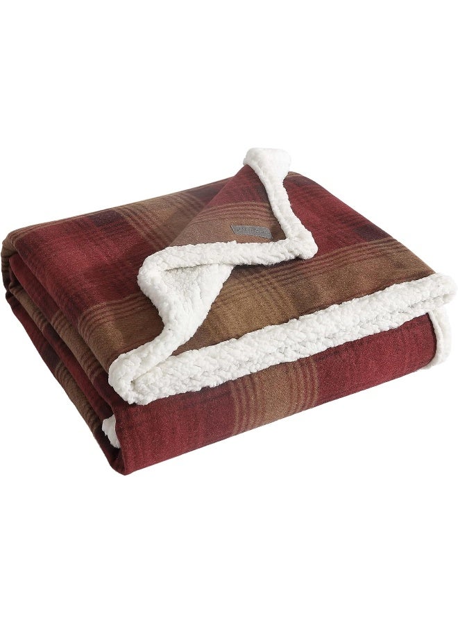 Eddie Bauer Blanket Super Soft Reversible Sherpa Brushed Fleece Bedding Ideal Throw Blankets for Couch Plaid Home Design Nordic Raisin - Image 3