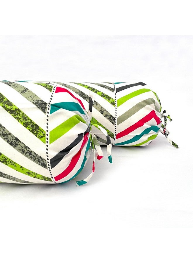 Swayam Geometric Pattern Cotton Bolster Cover Set of 2 - Image 2