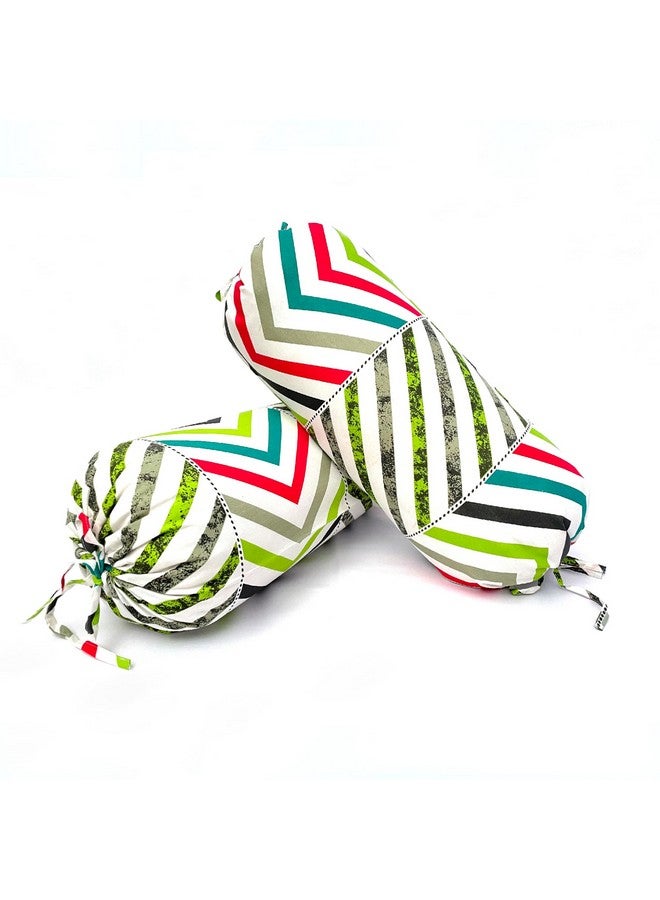 Swayam Geometric Pattern Cotton Bolster Cover Set of 2 - Image 1