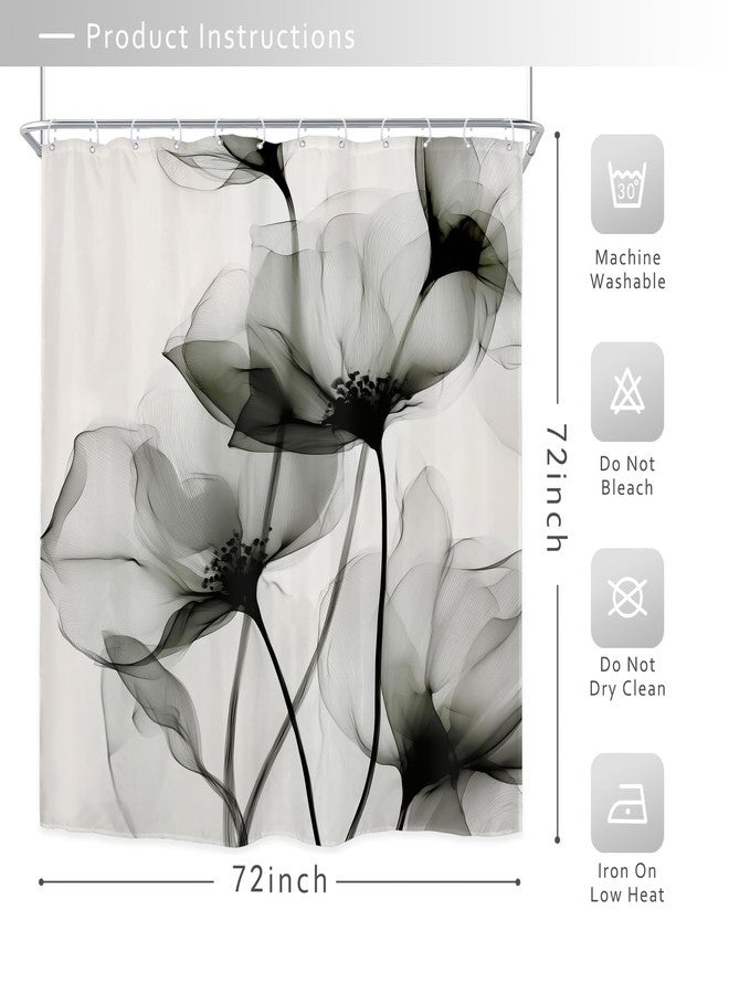 Riyidecor Gray Floral Shower Curtain 72Wx72H Inch Grey Watercolor Flower Minimalist Farmhouse Elegant Artistic Ink Painting Style Chic Rustic Bathroom Decor Fabric Polyester Waterproof 12 Pack Hooks - Image 5
