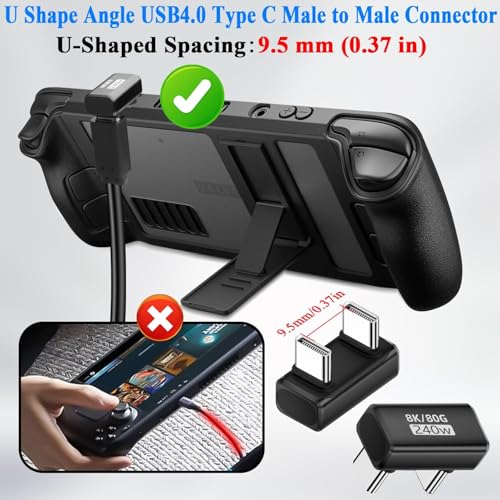 ETZIN 80Gbps USB C U Shaped Angle Data Adapter PD240W USB4.0 Type C Male to Male 180°Angle Fast Charge Connector USB4.0 C Full Function U Shape Plug, 8k@60HZ Casting, for Phone,Steam Deck,EPL-1554CC - Image 3
