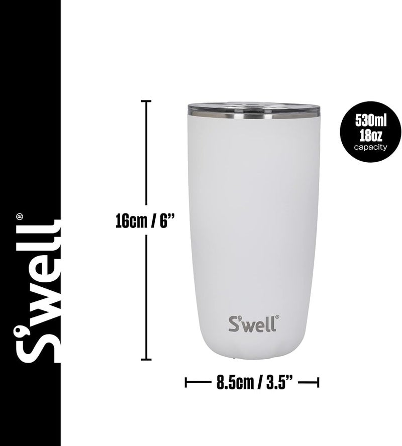 S'well Tumbler with Lid, 530ml, Moonstone, Vacuum-Insulated Travel Cup with Pop-On Lid, for Hot and Cold Beverages, On-the-Go up to 12h Cold/4h Hot, White - Image 3