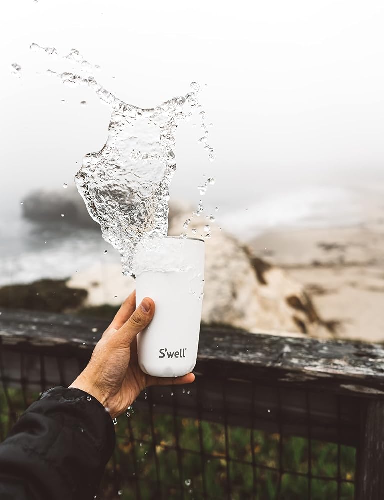 S'well Tumbler with Lid, 530ml, Moonstone, Vacuum-Insulated Travel Cup with Pop-On Lid, for Hot and Cold Beverages, On-the-Go up to 12h Cold/4h Hot, White - Image 1