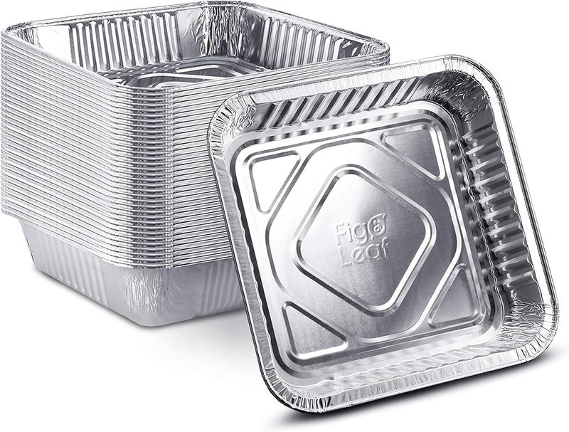 Fig & Leaf [25 Pack - 8” x 8”] Square Baking Cake Pans| Heavy Duty l Disposable Aluminum Foil Tins l Portable Food Containers l Perfect for Roasting Toaster Oven Broiling Cooking - Image 1