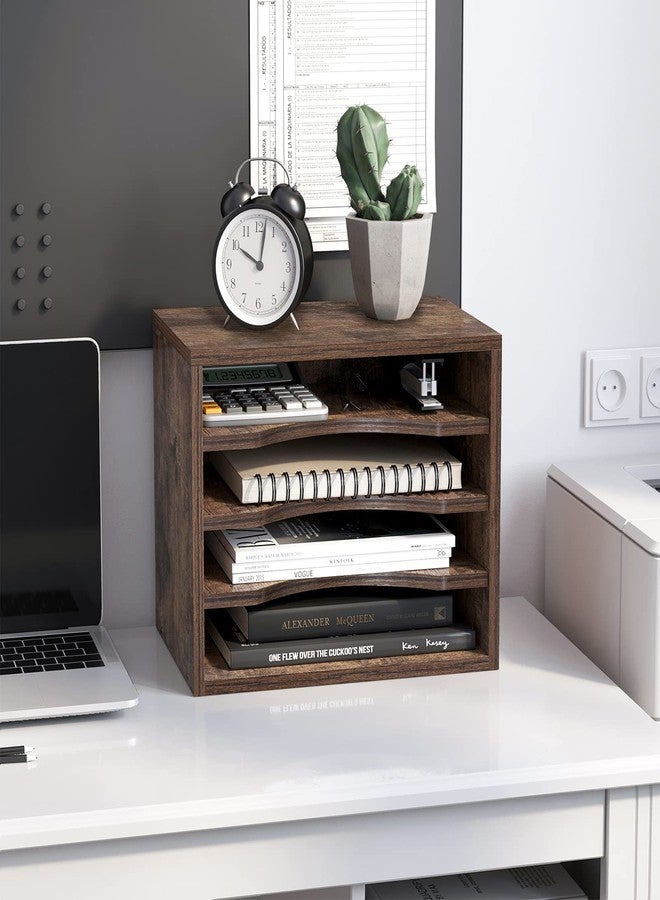 Snughome Vintage Wood File Organizer Desktop, 13.4’’ Document Letter Mail Tray Sorter with 3 Adjustable Shelves, Wooden Desktop Paper File Sorter Holder for School Home Office Supplies - Image 4