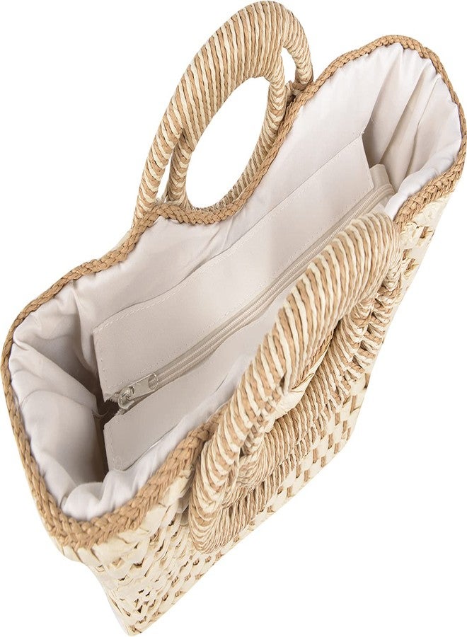 QZUnique Hand-woven Straw Bag Women Summer Beach Handbag Casual Satchel Retro Top Handle Tote Clutch - Image 5