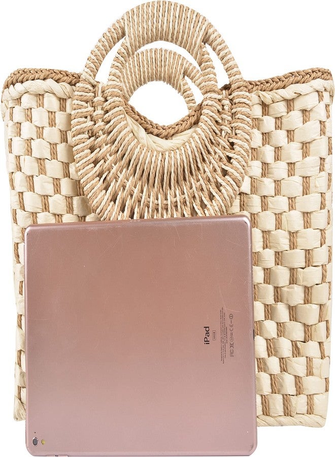 QZUnique Hand-woven Straw Bag Women Summer Beach Handbag Casual Satchel Retro Top Handle Tote Clutch - Image 2