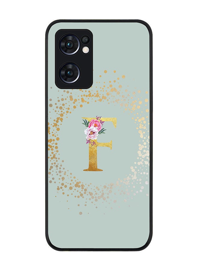 Stylizedd Rugged Black edge case for Oppo Reno7 5G  Slim fit Soft Case Flexible Rubber Edges Anti Drop TPU Gel Thin Cover - Custom Monogram Initial Letter Floral Pattern Alphabet - F (Light Grey ) - Image 1