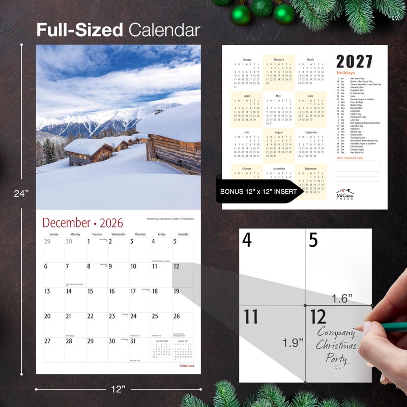 MICASA PRESS Switzerland 2026 Wall Calendar 12 Month | 12" x 24" Open | Thick & Sturdy Paper | Holiday Gift | Swiss Europe Travel Calendar 2026 - Image 5