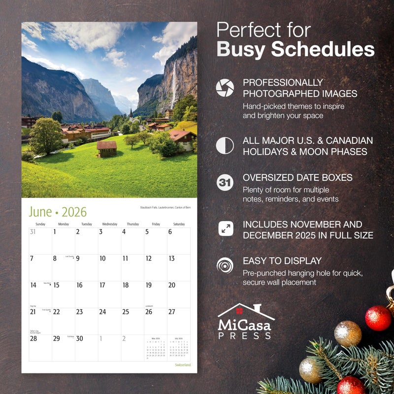 MICASA PRESS Switzerland 2026 Wall Calendar 12 Month | 12" x 24" Open | Thick & Sturdy Paper | Holiday Gift | Swiss Europe Travel Calendar 2026 - Image 2