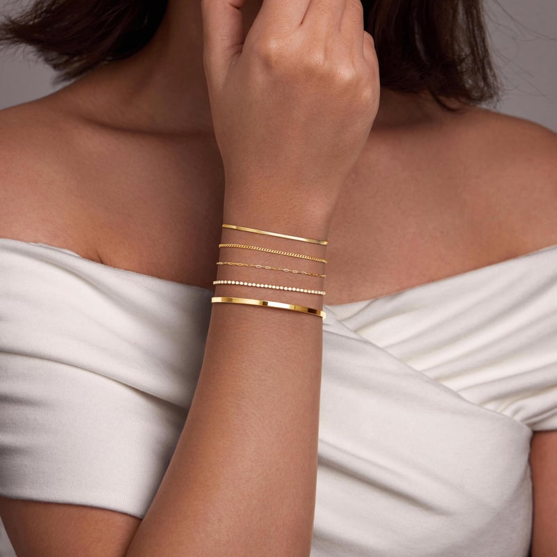 Poxtex Gold Bracelets Stack for Women 14K Gold Plated 5Pcs Dainty Thin Bracelet Set - Waterproof Tarnish Free Stainless Steel Jewelry - Quiet Luxury Stackable Paperclip Herringbone Cuban Tennis Cuff Chain Gifts - Image 5