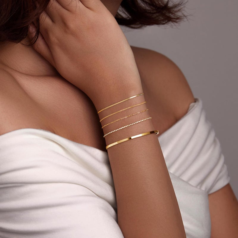 Poxtex Gold Bracelets Stack for Women 14K Gold Plated 5Pcs Dainty Thin Bracelet Set - Waterproof Tarnish Free Stainless Steel Jewelry - Quiet Luxury Stackable Paperclip Herringbone Cuban Tennis Cuff Chain Gifts - Image 3