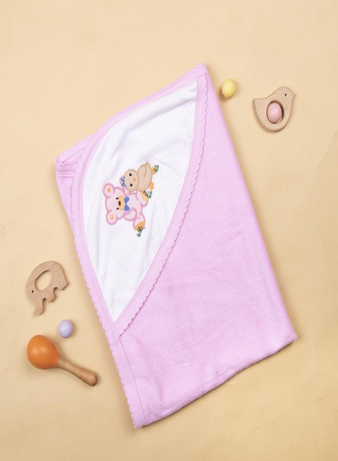 Tinycare Cotton Bath Hooded Towel for New Born, Extra Soft Double Side Terry Fabric Printed Towel for Kids/Toddler/Infants 72 x 72cm, Quick Absorbent, Reusable Towels (Pink- 1P) 0-12 Months - Image 2