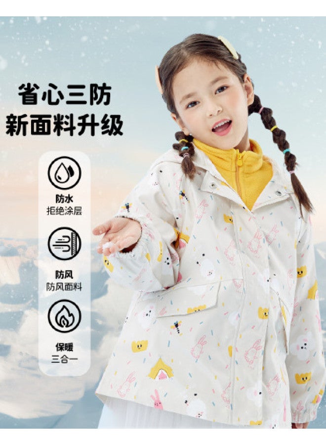 Bornbay girls' Spring/autumn 3-in-1 Jacket - Windproof, Warm, Outdoor Casual Hooded Two-piece Set - Image 1