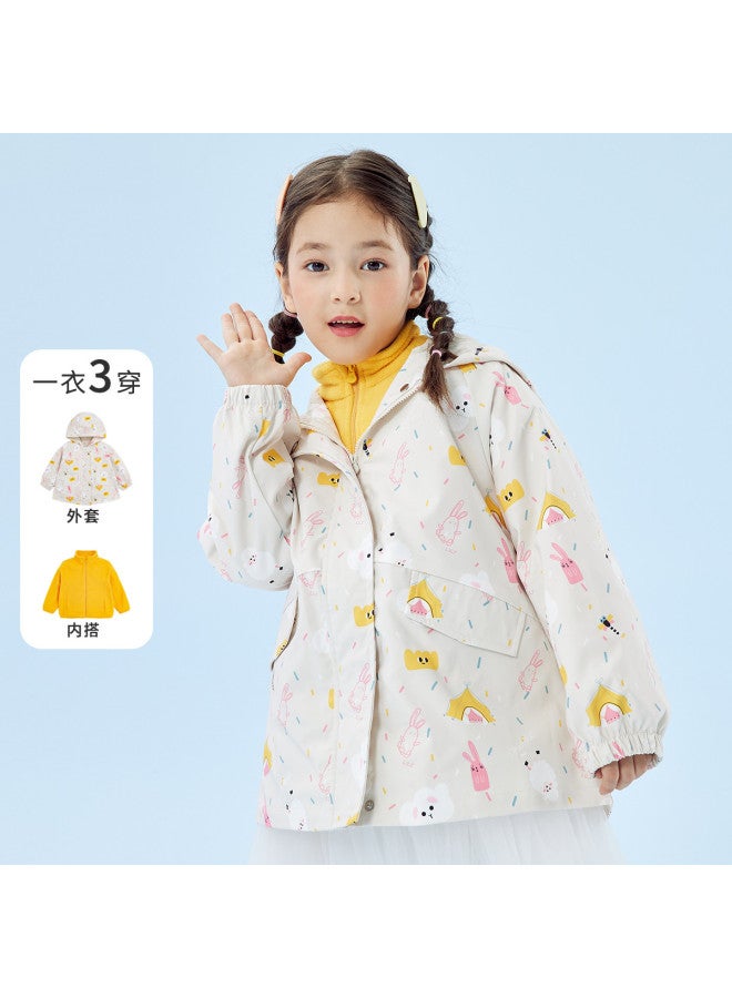 Bornbay girls' Spring/autumn 3-in-1 Jacket - Windproof, Warm, Outdoor Casual Hooded Two-piece Set - Image 4