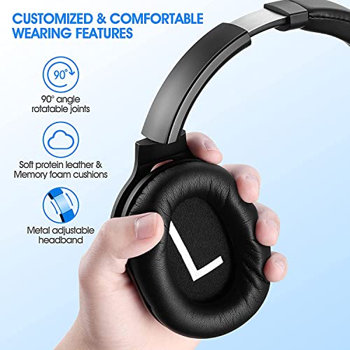 ZIHNIC Active Noise Cancelling Headphones, 40H Playtime Wireless Bluetooth Headset with Deep Bass Hi-Fi Stereo Sound,Comfortable Earpads for Travel/Home/Office (Black) - Image 3