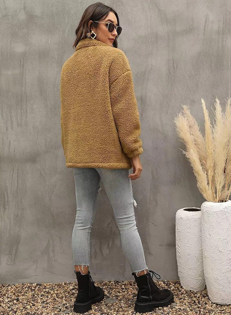 Loquat Women's Autumn/Winter Fashion Solid Color Stand Collar Double Face Plush Coat  - Image 3