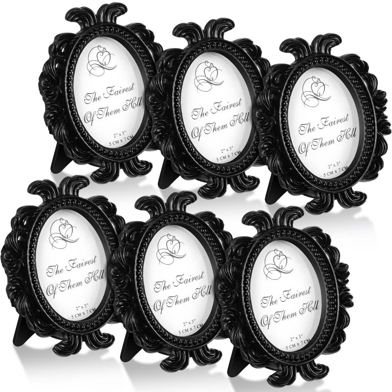 Vicenpal Small Vintage Picture Frames Antique Baroque Mini Picture Frames Oval Bulk Wallet Size for Wedding Victorian Home Christmas Holiday DecorBlack6 Pieces
