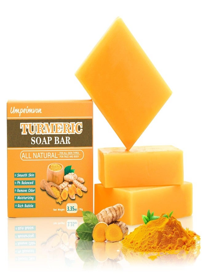 Umpeimvon 3 Pack Turmeric Soap Bar for Face & Body Cleanser, Organic Turmeric Soap, Smooth Skin and Moisturizing, All Natural Tumeric Soap, Handmade Turmeric Face Soap Ginger Soap, 3.53oz × 3 - Image 1