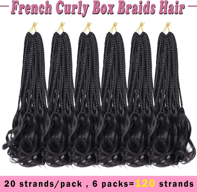 Dorsanee French Curl Crochet Braids 14 Inch 6 Packs Crochet Box Braids With Curly Ends Goddess Box Braids Crochet Hair Pre Looped French Curl Braiding Hair for Women (#1B) - Image 3