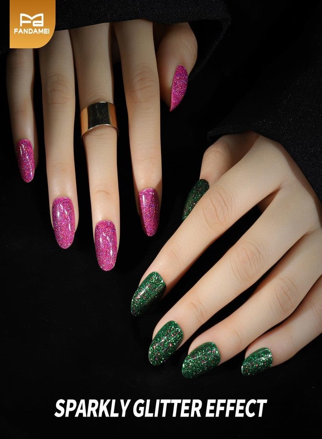 FANDAMEI Press on Nails, 24 Colors 576PCS Press on Nails Oval, Cat Eye Press on Nails Short, Glitter Fake Nails, Press on Nails French Tip Natural Glossy Nails for Nail Art - Image 4