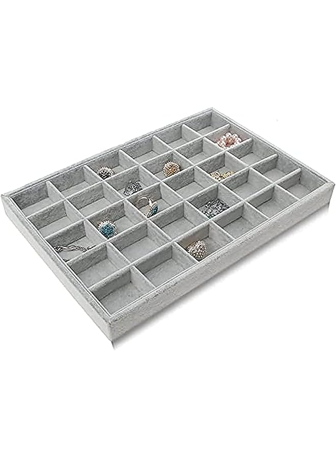 The Bros Jewelry Tray Organizer, 24 Grids Necklace Pendant Organizer Watch Storage Rings Earrings Bracelet Organizer Tray Showcase Display Velvet Stackable Jewelry Storage (24 Grid) - Image 1