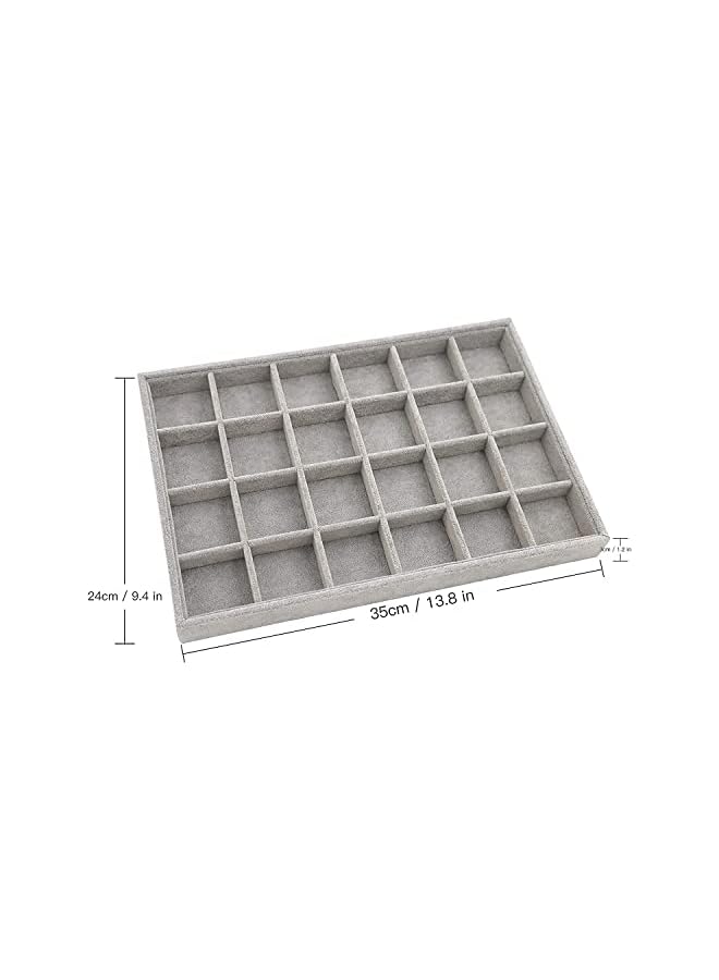 The Bros Jewelry Tray Organizer, 24 Grids Necklace Pendant Organizer Watch Storage Rings Earrings Bracelet Organizer Tray Showcase Display Velvet Stackable Jewelry Storage (24 Grid) - Image 5