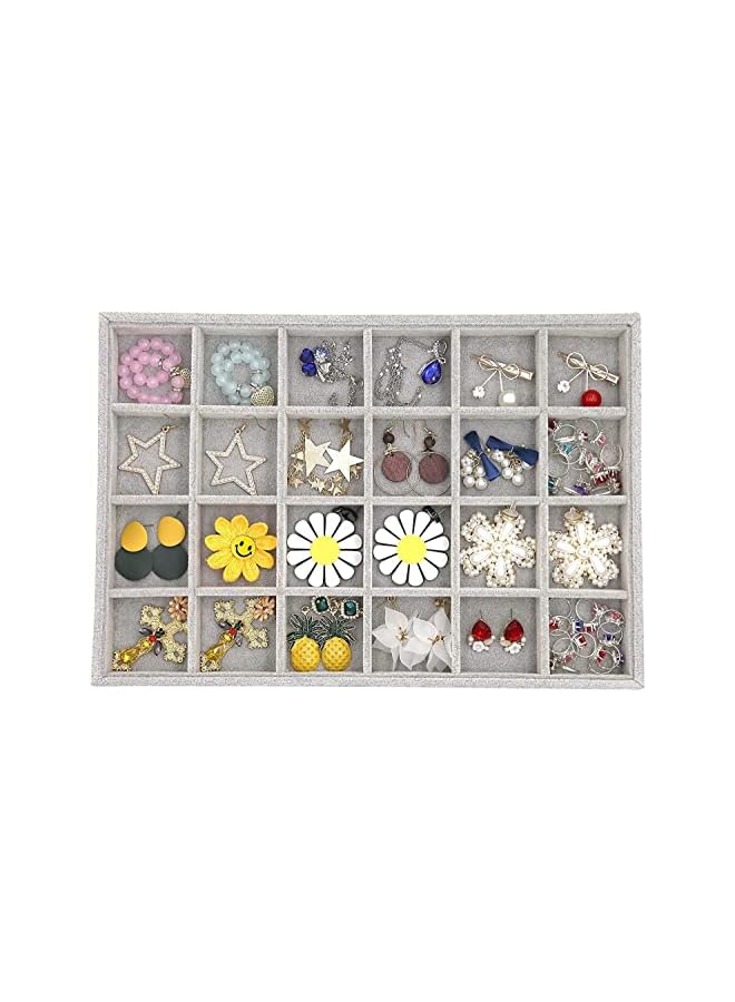 The Bros Jewelry Tray Organizer, 24 Grids Necklace Pendant Organizer Watch Storage Rings Earrings Bracelet Organizer Tray Showcase Display Velvet Stackable Jewelry Storage (24 Grid) - Image 2