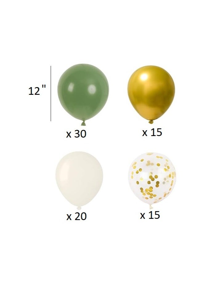 Boxwoods 80 PCS Of Sage Green White Golden Chrome And Confetti Balloons For Birthday Anniversary And Bridal Shower Party Decoration  - Image 2