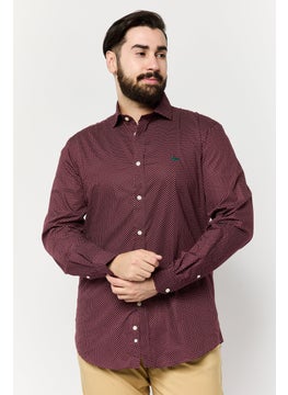 Harmont & Blaine Men Narrow Fit Long Sleeve Allover Print Casual Shirts, Dark Red  - Image 1
