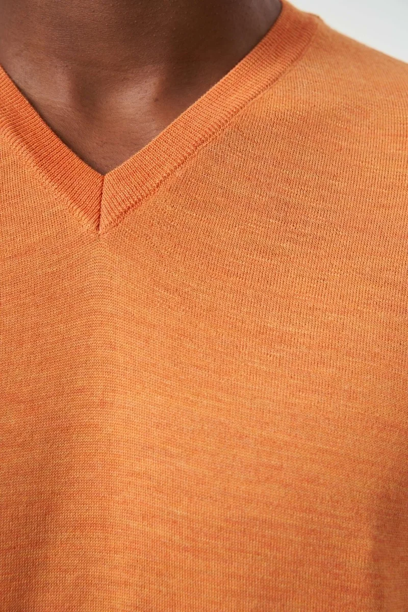 Bisse Men's Basic V-Neck Knitwear ORANGE TR23KNOS23212_D64