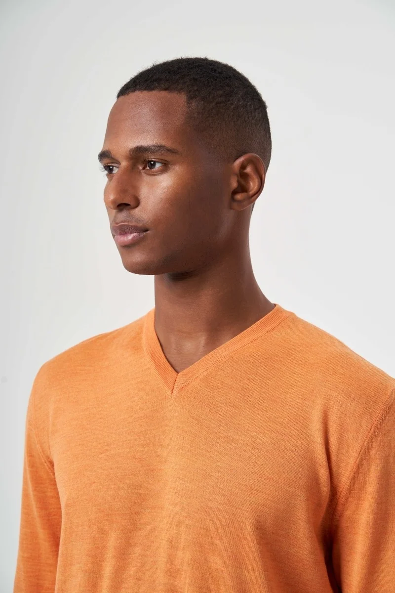 Bisse Men's Basic V-Neck Knitwear ORANGE TR23KNOS23212_D64