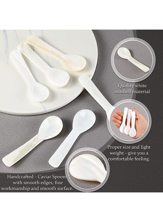6 Pcs Caviar Spoons, Mother of Pearl Caviar Spoons with Hand Craft Round Handle for Caviar, Egg, Ice Cream, Salt, Coffee Serving, Restaurant Serving Set (9cm) - Image 3