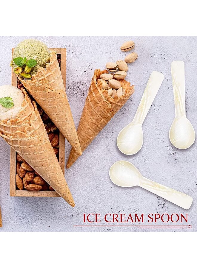 6 Pcs Caviar Spoons, Mother of Pearl Caviar Spoons with Hand Craft Round Handle for Caviar, Egg, Ice Cream, Salt, Coffee Serving, Restaurant Serving Set (9cm) - Image 2