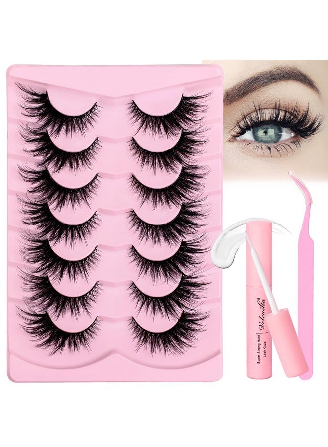 Veleasha Lashes Kit With Glue & Tweezer Cat Eye Lashes That Look Like Extensions Fluffy Faux Mink Lashes Wispy Fox Eye Lashes Natural Look 7 Pairs Fake Eyelashes Pack (Cat Eye) - Image 1