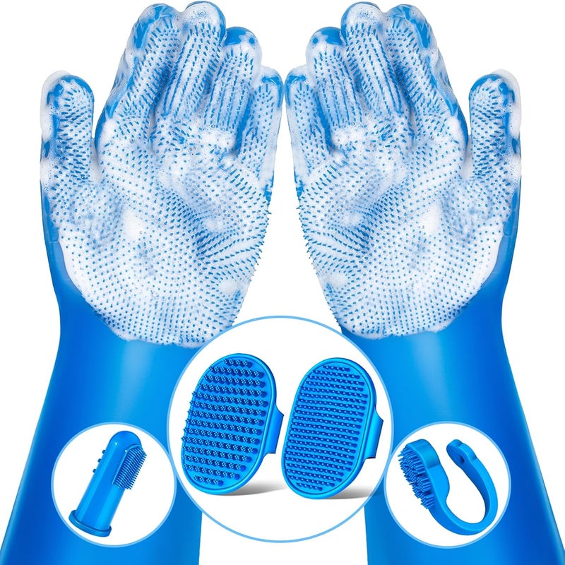Augwind 6PCS Pet Grooming Kit - Dog Washing Gloves, Bath Brush, and Toothbrush Set (Navy Blue) - Image 1