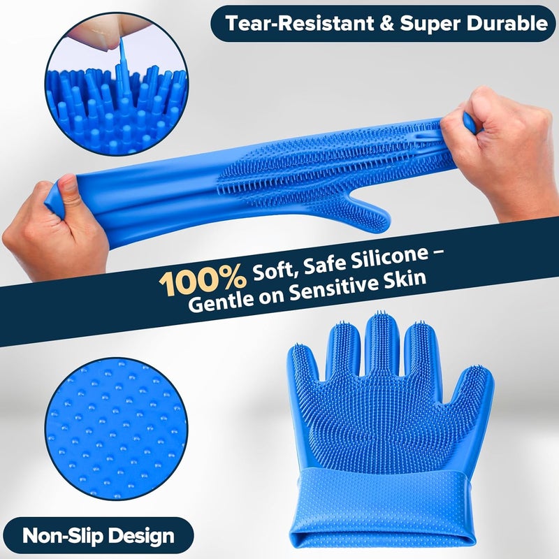 Augwind 6PCS Pet Grooming Kit - Dog Washing Gloves, Bath Brush, and Toothbrush Set (Navy Blue) - Image 4