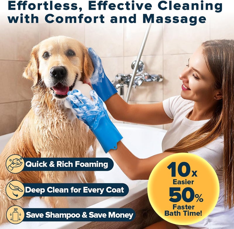 Augwind 6PCS Pet Grooming Kit - Dog Washing Gloves, Bath Brush, and Toothbrush Set (Navy Blue) - Image 2