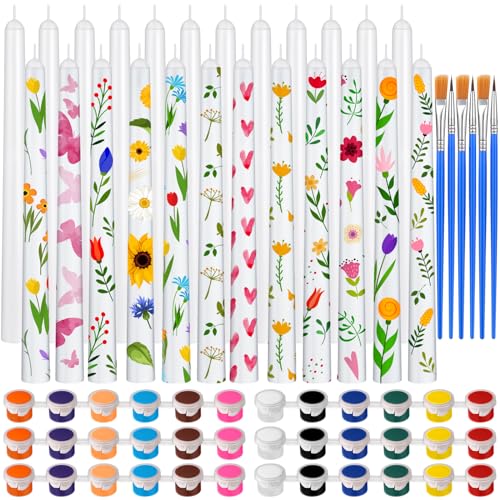 MTLEE 54 Pcs DIY Candle Painting Kit Include White Candles Colorful Acrylic Paint Strips and Paintbrushes for Crafts Making Wedding Birthday Party Centerpiece (Taper) - Image 1