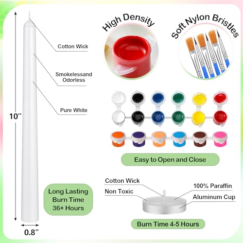 MTLEE 54 Pcs DIY Candle Painting Kit Include White Candles Colorful Acrylic Paint Strips and Paintbrushes for Crafts Making Wedding Birthday Party Centerpiece (Taper) - Image 5
