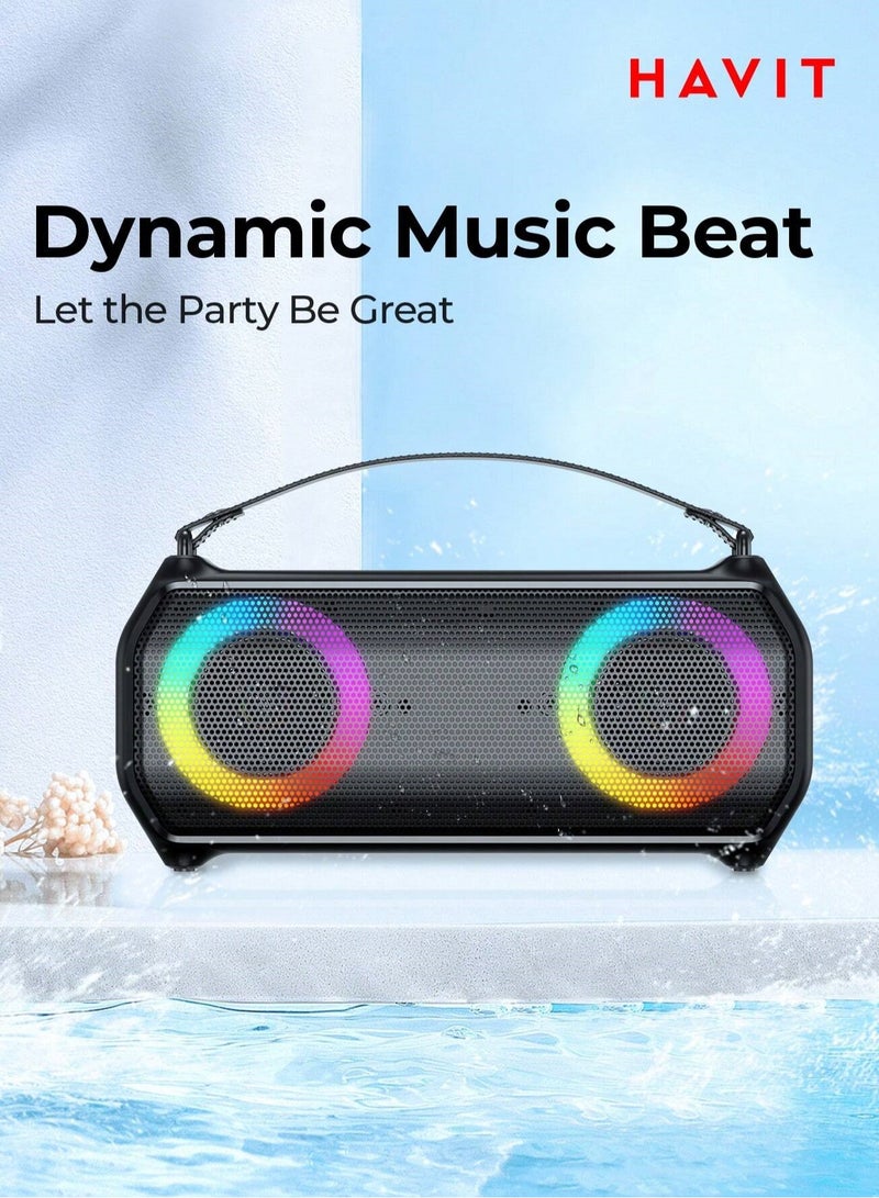 havit Powerful Portable Wireless Bluetooth Speaker with Surround Stereo Sound, RGB Light, and Super Bass – IPX5 Waterproof Sound Box for Outdoor Use Supports Multiple Inputs Including TWS, TF Card, USB, AUX, Hands-Free Calling, and Voice Assistant for Ultimate Versatility - Image 1
