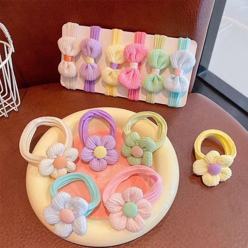 24 Pcs Toddler Hair Ties, Cute Flower Hair Ties for Baby Girls, Toddler Hair Accessories, Elastic Ponytail Holders with Candy Bow Design, Seamless Scrunchies for Thick Hair - Image 5