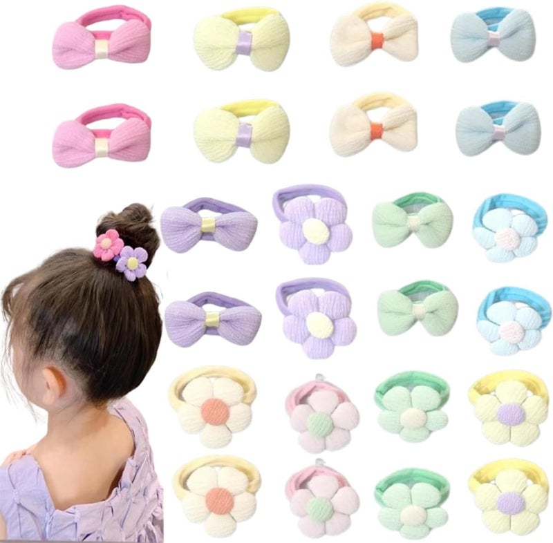 24 Pcs Toddler Hair Ties, Cute Flower Hair Ties for Baby Girls, Toddler Hair Accessories, Elastic Ponytail Holders with Candy Bow Design, Seamless Scrunchies for Thick Hair - Image 1
