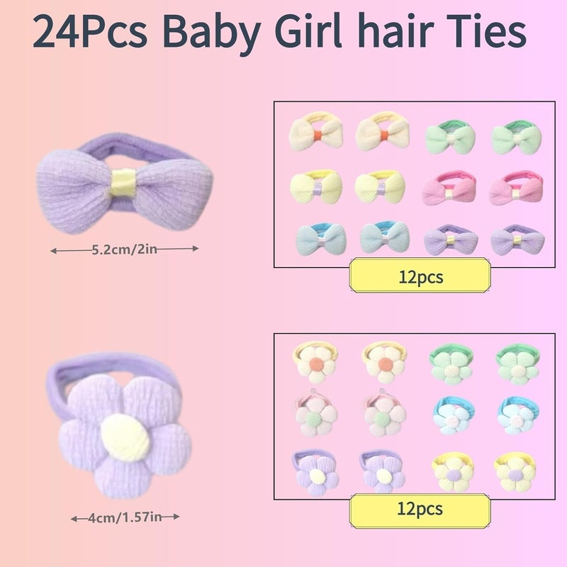 24 Pcs Toddler Hair Ties, Cute Flower Hair Ties for Baby Girls, Toddler Hair Accessories, Elastic Ponytail Holders with Candy Bow Design, Seamless Scrunchies for Thick Hair - Image 2