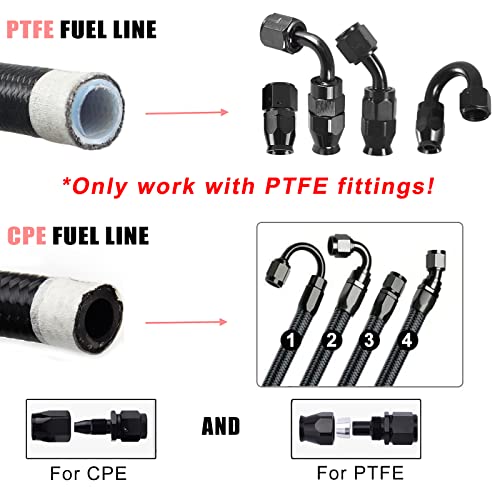 YIUIY 3/8 Fuel Line Hose 6AN 10FT PTFE Teflon E85 Ethanol Fuel Injection line Braided Stainless Steel EFI LS for All Oil Gas Fuel fuel Lube Alcohol Ethanol Coolant Black - Image 4