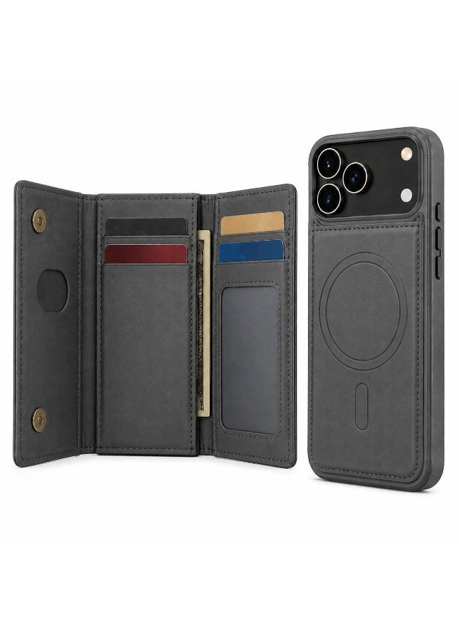 NOVA TECH iPhone 17 Pro Max MagSafe Wallet Case, Premium Leather Flip Cover with Card Holder, RFID Protection & Wireless Charging - Image 1