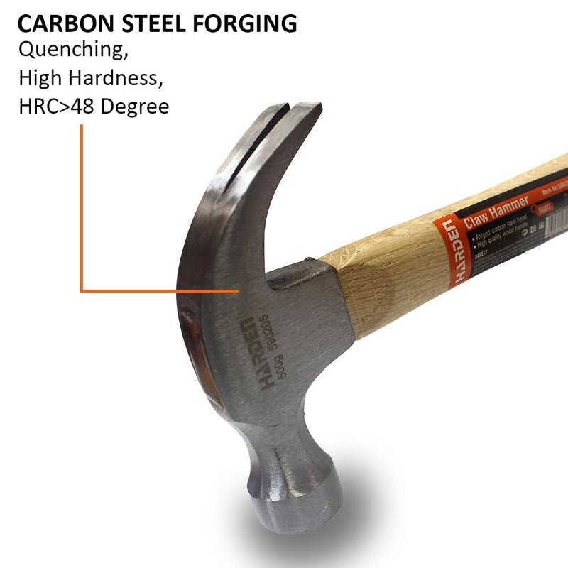 Harden 500 Grams Carbon Steel Claw Hammer with Oak Wood Handle Professional Series 590205 - Image 3
